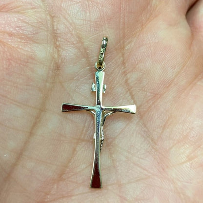 14K Two-Tone Yellow & White Gold Crucifix Cross Pendant – 35×17mm