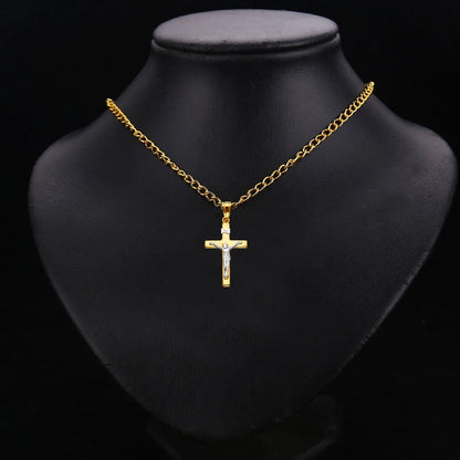 14K Two-Tone Yellow & White Gold Catholic Crucifix INRI Religious Cross Pendant