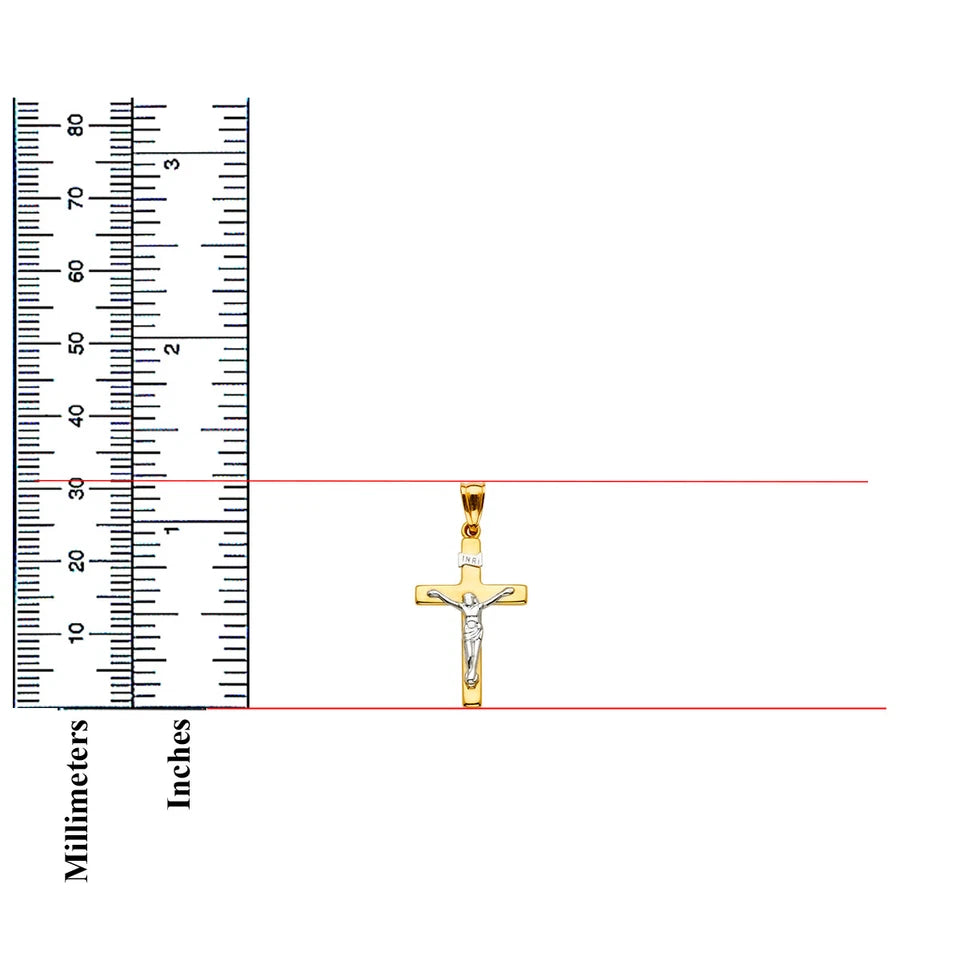 14K Two-Tone Yellow & White Gold Catholic Crucifix INRI Religious Cross Pendant
