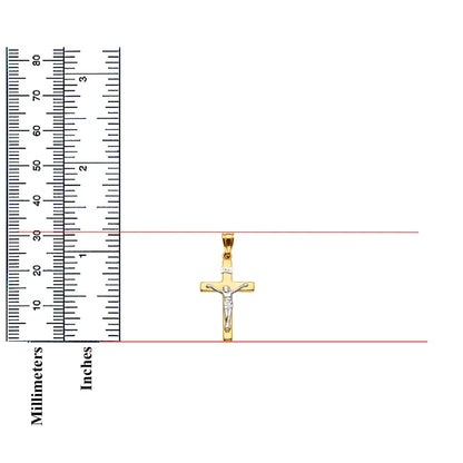 14K Two-Tone Yellow & White Gold Catholic Crucifix INRI Religious Cross Pendant