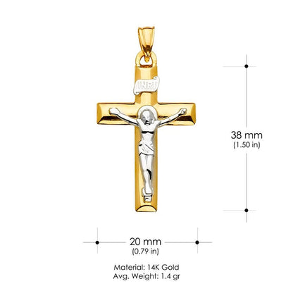 14K Two-Tone Yellow & White Gold Catholic Crucifix Cross Religious Pendant - 20x38mm