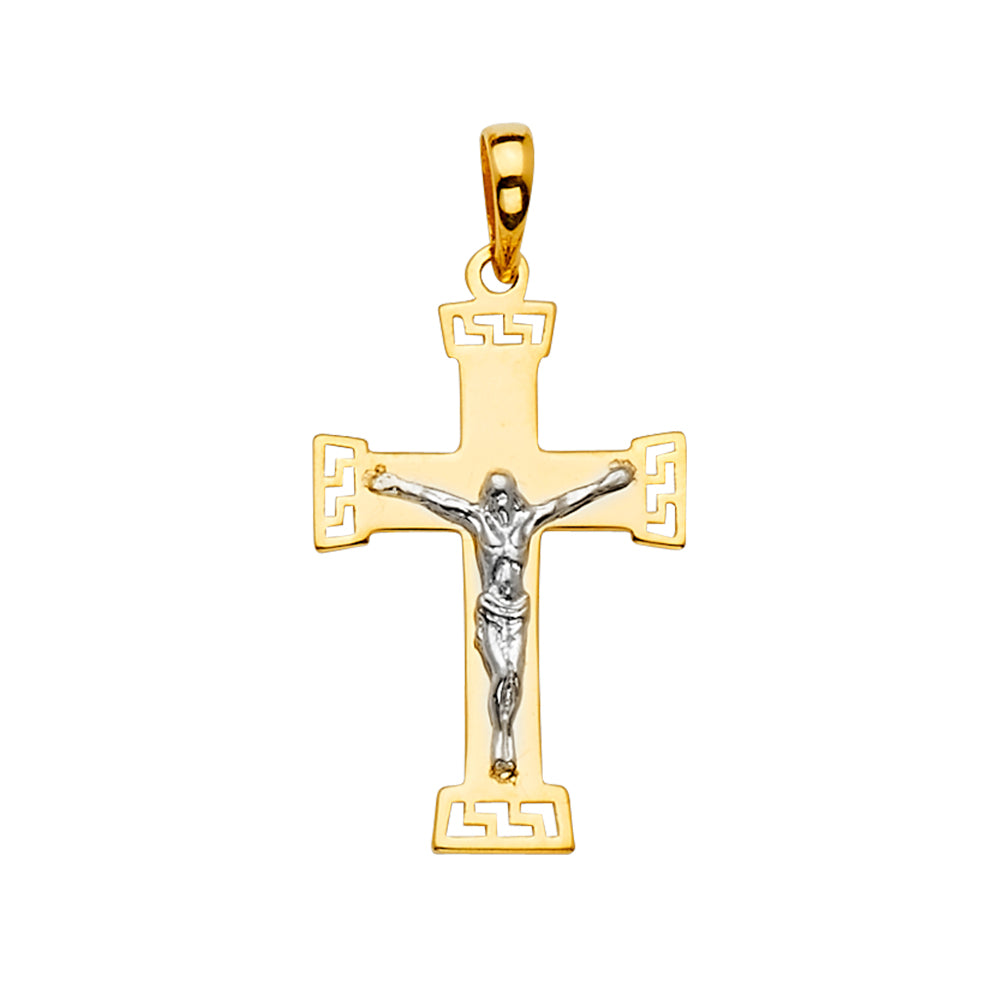 14K Two-Tone Yellow & White Gold Unisex Crucifix Cross Religious Pendant