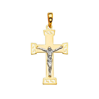 14K Two-Tone Yellow & White Gold Unisex Crucifix Cross Religious Pendant