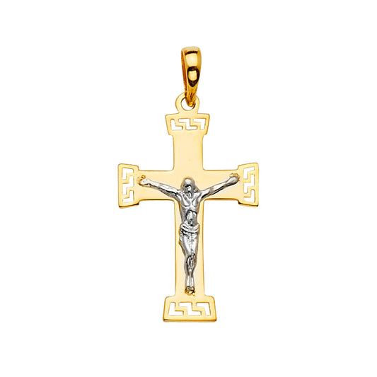 14K Two-Tone Yellow & White Gold Unisex Crucifix Cross Charm Religious Pendant