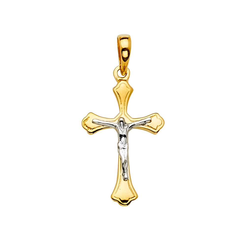 14K Two-Tone Yellow & White Gold Catholic Crucifix Jesus Cross Charm Pendant