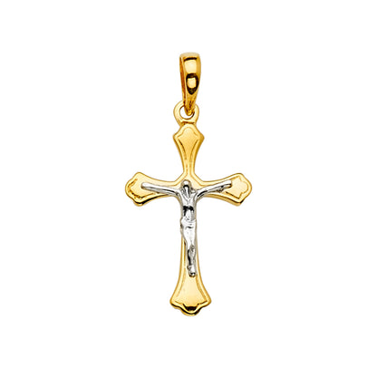 14K Two-Tone Yellow & White Gold Catholic Crucifix Jesus Cross Charm Pendant