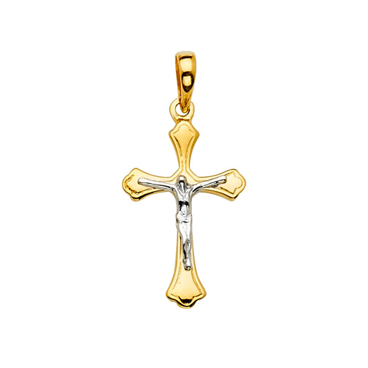 14K Two-Tone Yellow & White Gold Catholic Crucifix Jesus Cross Charm Pendant
