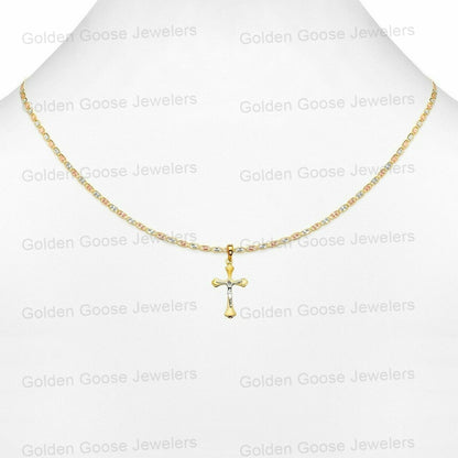 14K Two-Tone Yellow & White Gold Catholic Crucifix Jesus Cross Charm Pendant