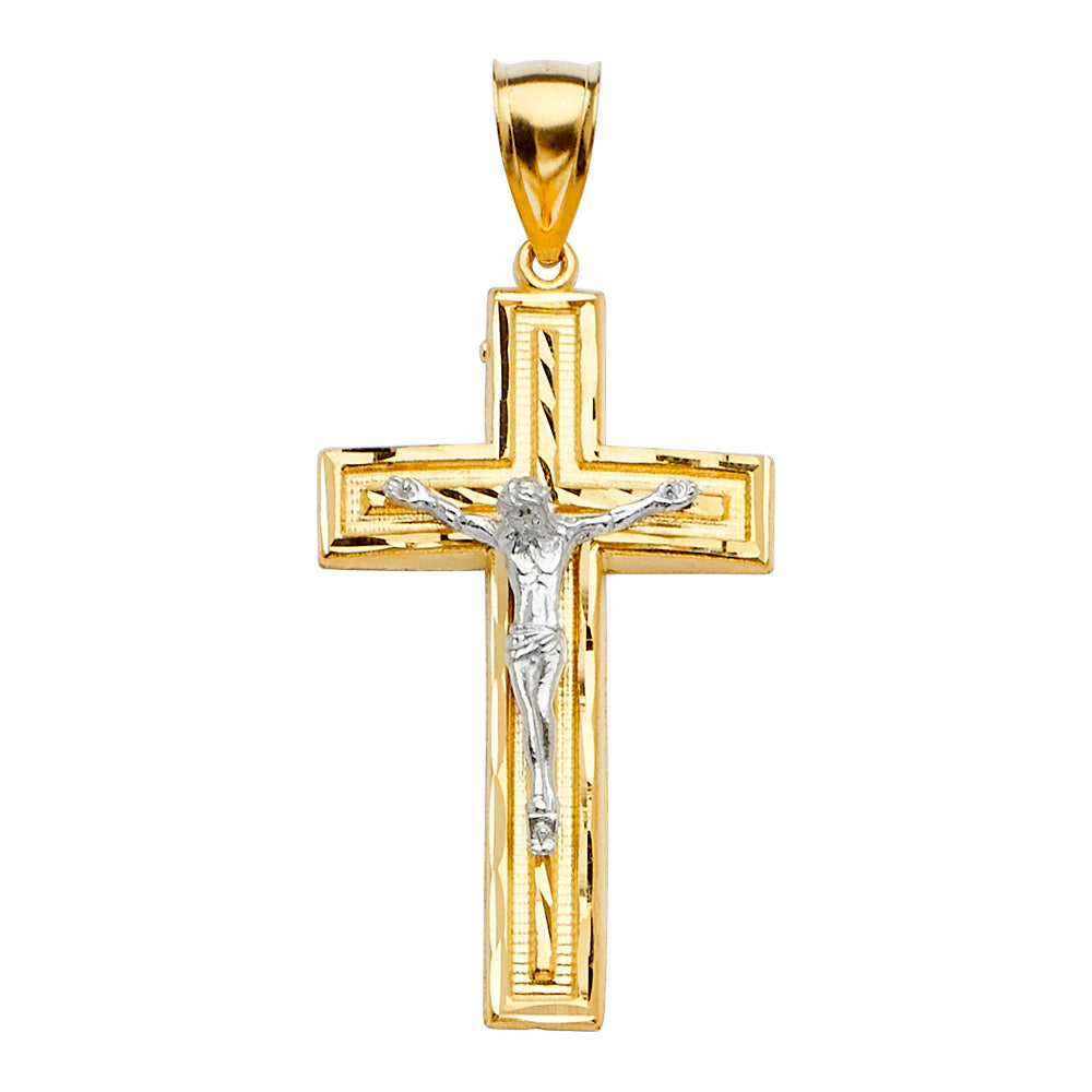 14K Two-Tone Gold Religious Jesus Crucifix Cross Charm Pendant