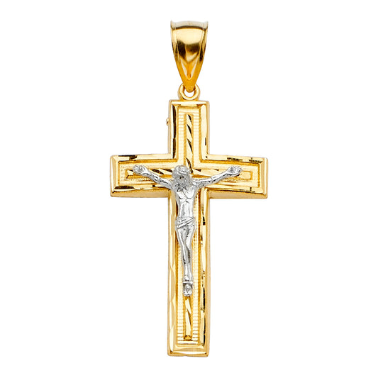 14K Two-Tone Gold Religious Jesus Crucifix Cross Charm Pendant