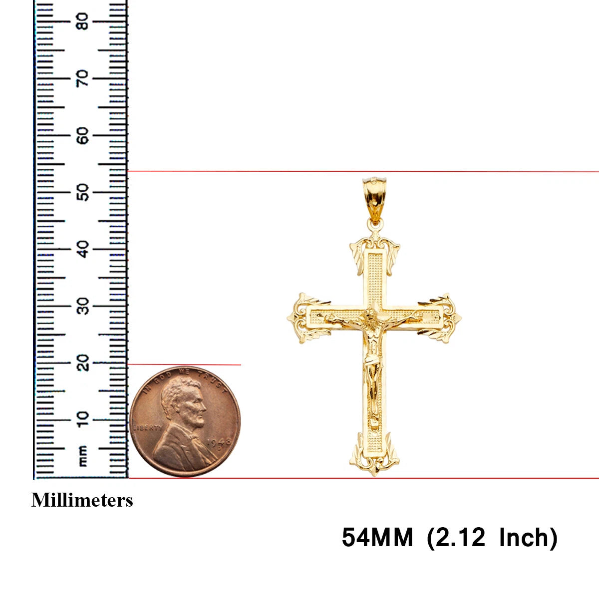 14K Yellow Gold Religious Crucifix Cross Pendant for Necklace or Chain