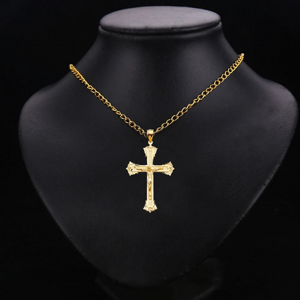 14K Yellow Gold Religious Crucifix Cross Pendant for Necklace or Chain