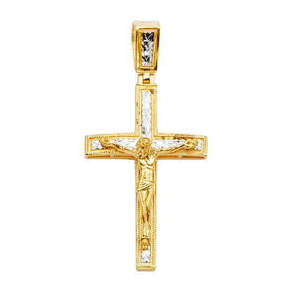 14K Two-Tone Gold Religious Jesus Crucifix Cross Charm Pendant