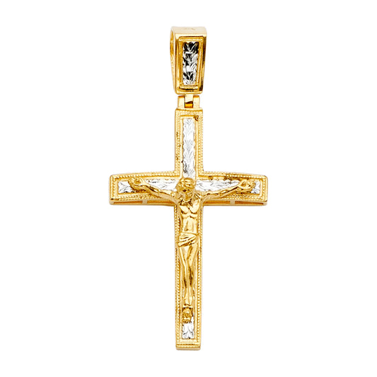 14K Two-Tone Gold Religious Jesus Crucifix Cross Charm Pendant