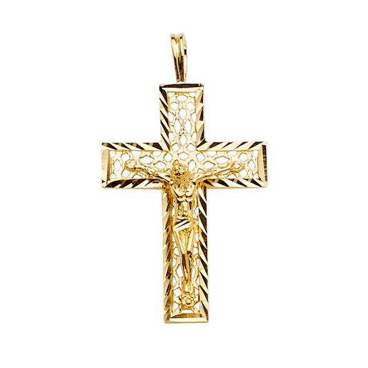 14K Yellow Gold Crucifix Cross Religious Charm Pendant for Men & Women