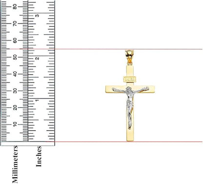 14K Solid Two-Tone Yellow & White Gold Catholic Crucifix Cross INRI Pendant