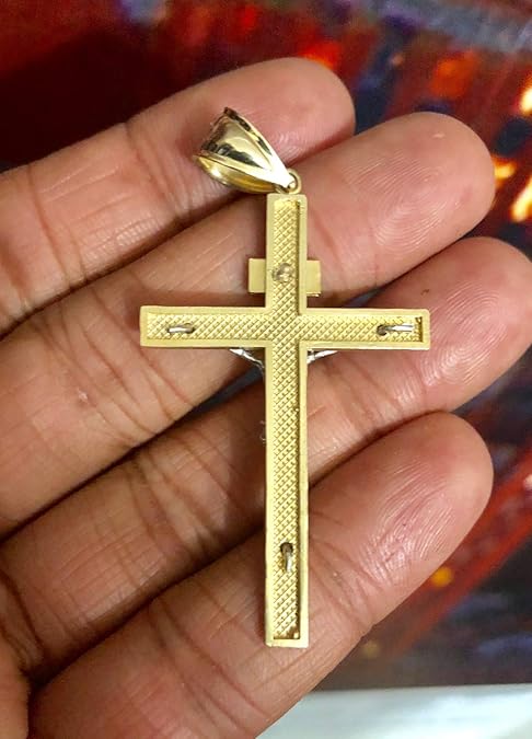 14K Solid Two-Tone Yellow & White Gold Catholic Crucifix Cross INRI Pendant