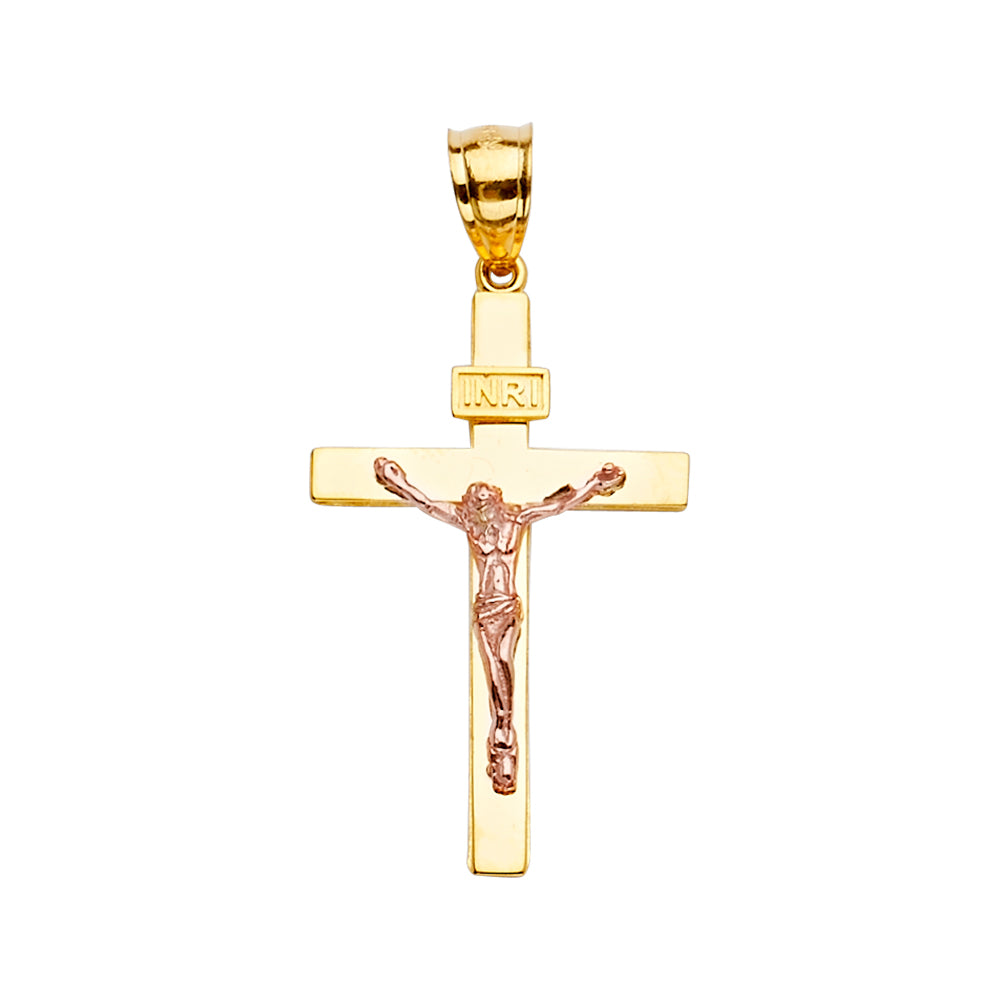 14K Two-Tone Yellow & Rose Gold Catholic Crucifix Cross Pendant with INRI