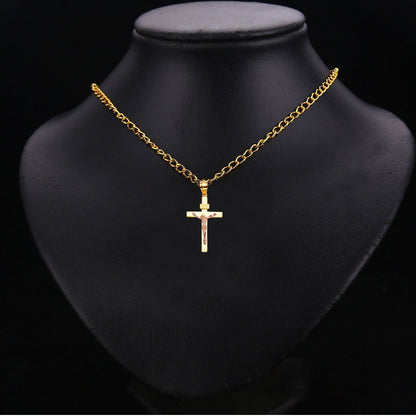 14K Two-Tone Yellow & Rose Gold Catholic Crucifix Cross Pendant with INRI