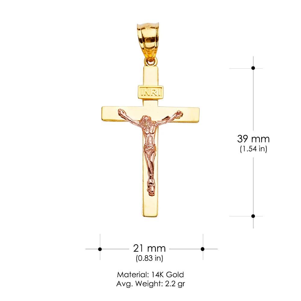 14K Two-Tone Yellow & Rose Gold Catholic Crucifix Cross Pendant with INRI