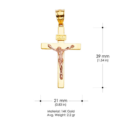 14K Two-Tone Yellow & Rose Gold Catholic Crucifix Cross Pendant with INRI