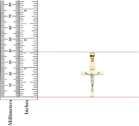 14K Two-Tone Yellow & White Gold Catholic Jesus INRI Crucifix Pendant – 39×19mm
