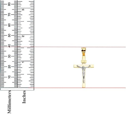14K Two-Tone Yellow & White Gold Catholic Jesus INRI Crucifix Pendant – 39×19mm