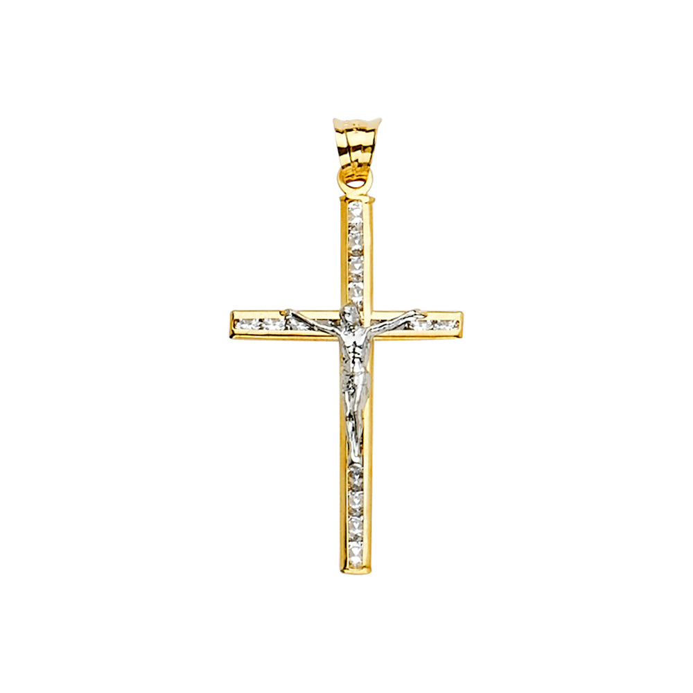14K Two-Tone Gold Cubic Zirconia Crucifix Cross Charm Pendant