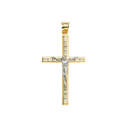 14K Two-Tone Gold Cubic Zirconia Crucifix Cross Charm Pendant