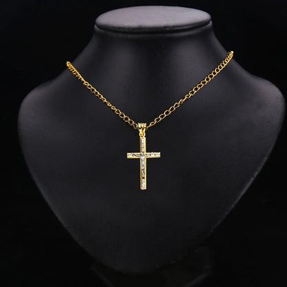 14K Two-Tone Gold Cubic Zirconia Religious Crucifix Cross Pendant