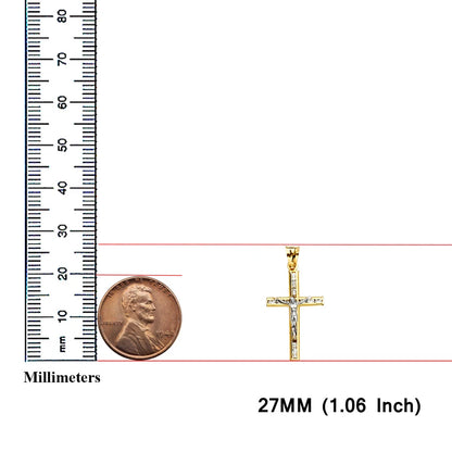 14K Two-Tone Gold Cubic Zirconia Religious Crucifix Cross Pendant