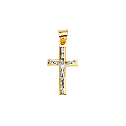 14K Two-Tone Gold Cubic Zirconia Crucifix Cross Charm Religious Pendant