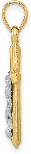 14K Two-Tone Yellow & White Gold Hollow Cross Crucifix Charm Pendant - 25x45mm