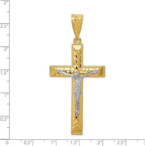 14K Two-Tone Gold Religious Crucifix Cross Pendant for Necklace or Chain