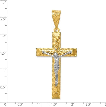 14K Two-Tone Gold Religious Crucifix Cross Pendant for Necklace or Chain