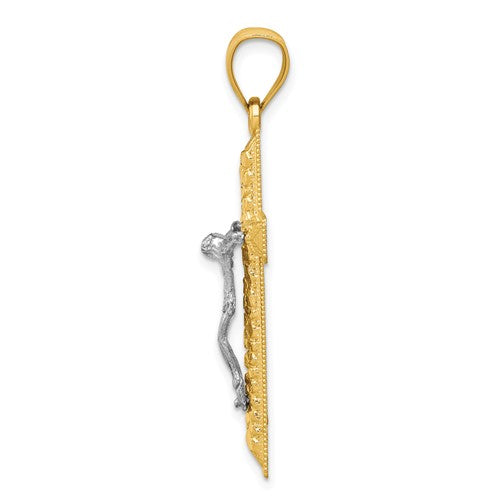 14K Two-Tone Gold Diamond-Cut Religious Crucifix Cross Pendant