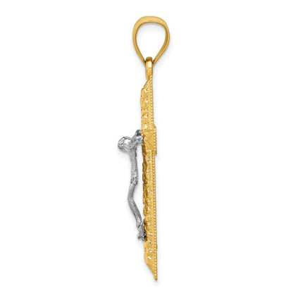 14K Two-Tone Gold Diamond-Cut Religious Crucifix Cross Pendant