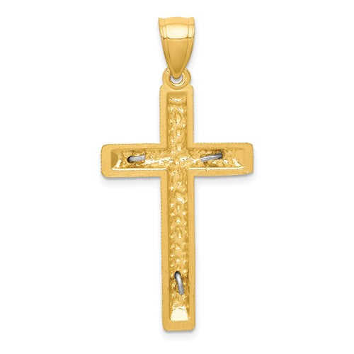 14K Two-Tone Gold Diamond-Cut Religious Crucifix Cross Pendant