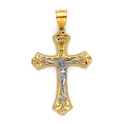 14K Two-Tone Gold Unisex Religious Crucifix Cross Charm Pendant