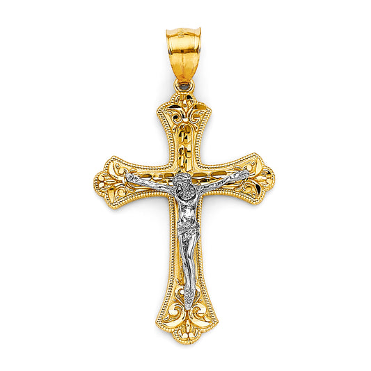 14K Two-Tone Gold Unisex Religious Crucifix Cross Charm Pendant