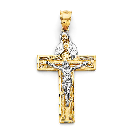 14K Two-Tone Gold Religious Crucifix Cross Pendant for Necklace or Chain