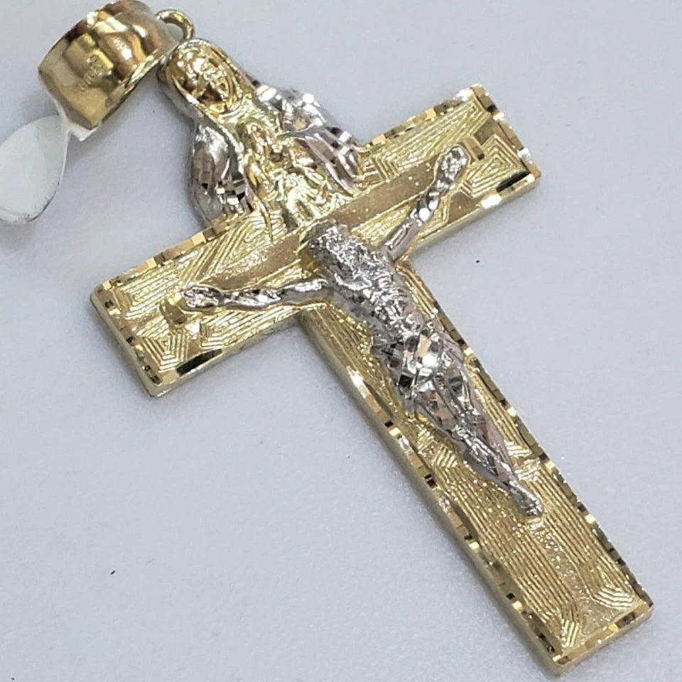 14K Two-Tone Gold Religious Crucifix Cross Pendant for Necklace or Chain