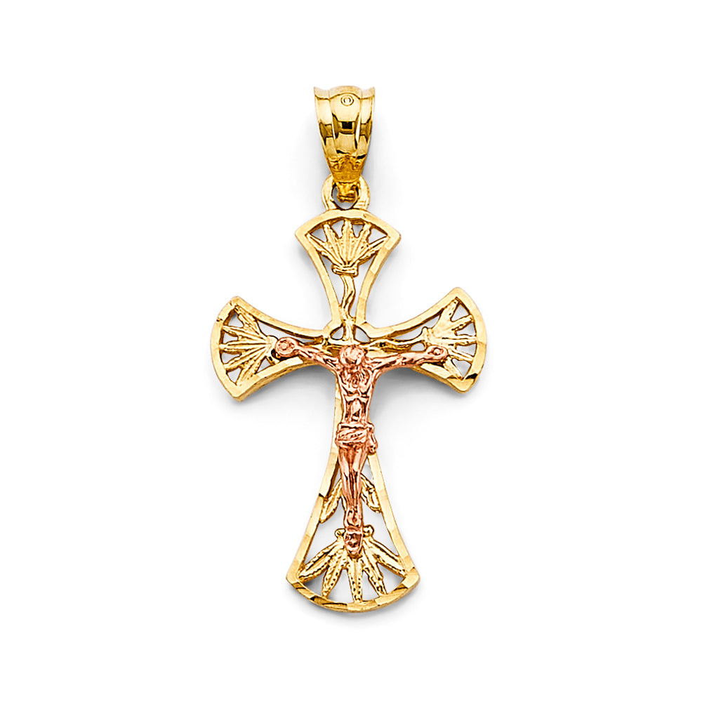 14K Gold Two-Tone Religious Crucifix Cross Charm Pendant