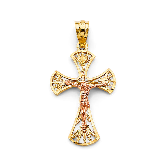 14K Gold Two-Tone Religious Crucifix Cross Charm Pendant