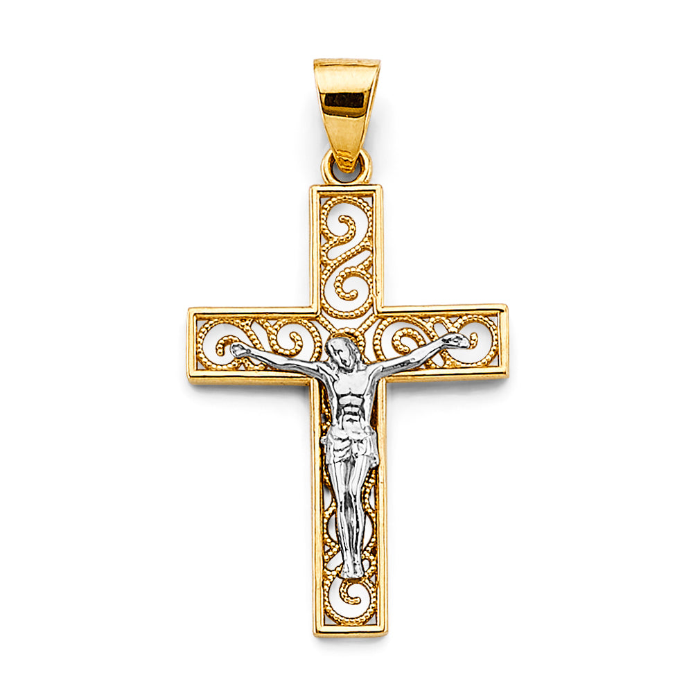 14K Two-Tone Gold Jesus Crucifix Cross Religious Pendant for Men & Women