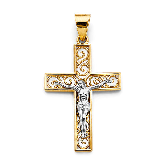 14K Two-Tone Gold Jesus Crucifix Cross Religious Pendant for Men & Women