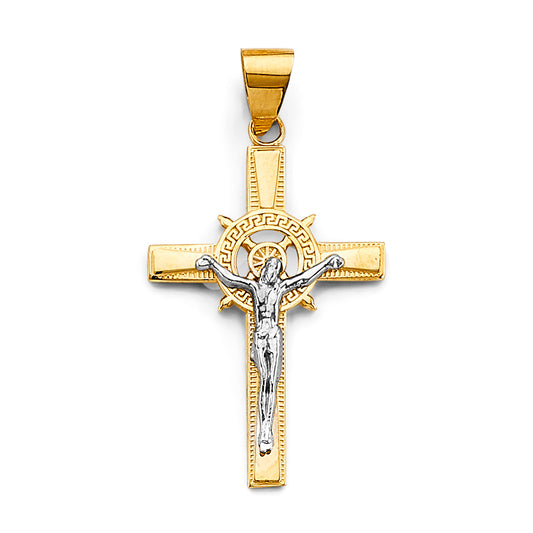 14K Two-Tone Gold Jesus Crucifix Catholic Religious Pendant for Men & Women