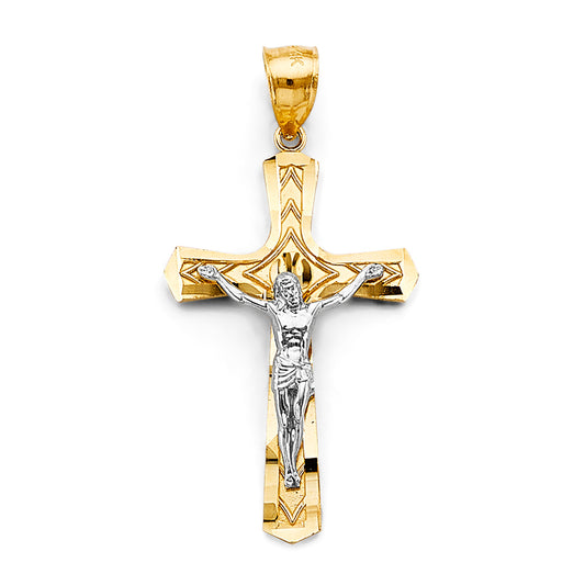 14K Two-Tone Gold Crucifix Catholic Cross Pendant Charm