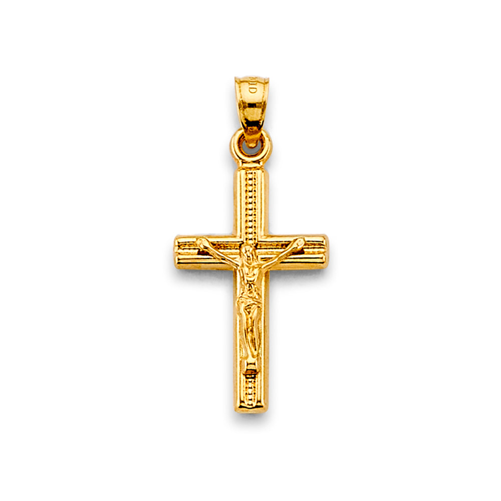 14K Yellow Gold Hollow Crucifix Cross Religious Pendant – 28×13mm