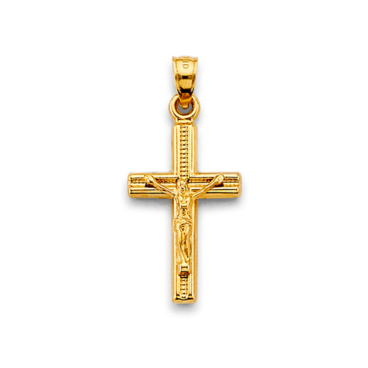 14K Yellow Gold Hollow Crucifix Cross Charm Religious Pendant - 13x28mm